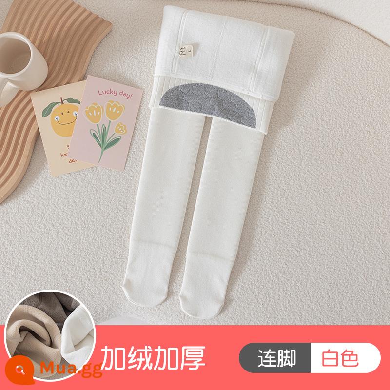 Girls 'Pantyhose Autumn and Winter Plus Trẻ em dày đặc bước trên quần lót, quần ấm em bé, đi tất nhảy - Tất trắng [dải thẳng, dày bằng nhung]