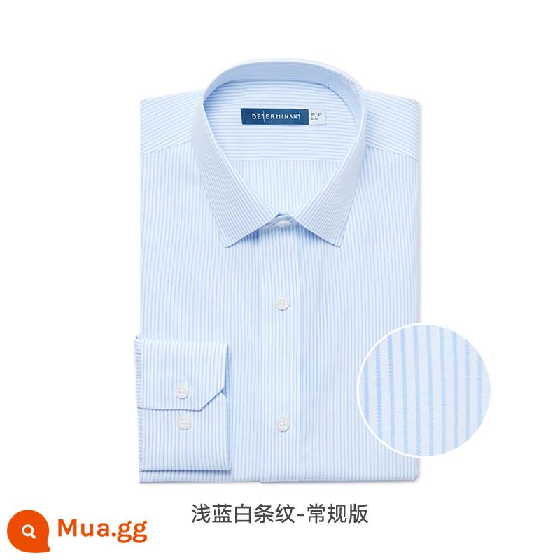 [Sản phẩm mới] Shirushi mùa thu mới Tân Cương cotton dài chủ lực trang phục chính thức áo sơ mi dài tay sọc poplin không sắt - Sọc xanh trắng nhạt - phiên bản thường