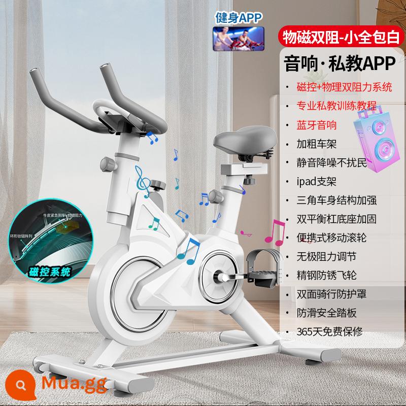 Xe đạp tập thể dục, thiết bị tập thể dục tại nhà, xe đạp tập aerobic có bàn đạp, phòng tập thể thao trong nhà, xe đạp giảm cân chuyên dụng - Từ tính kép màu trắng-bánh đà-trọn gói-huấn luyện viên thể dục im lặng-loa Bluetooth-giá đỡ ipad