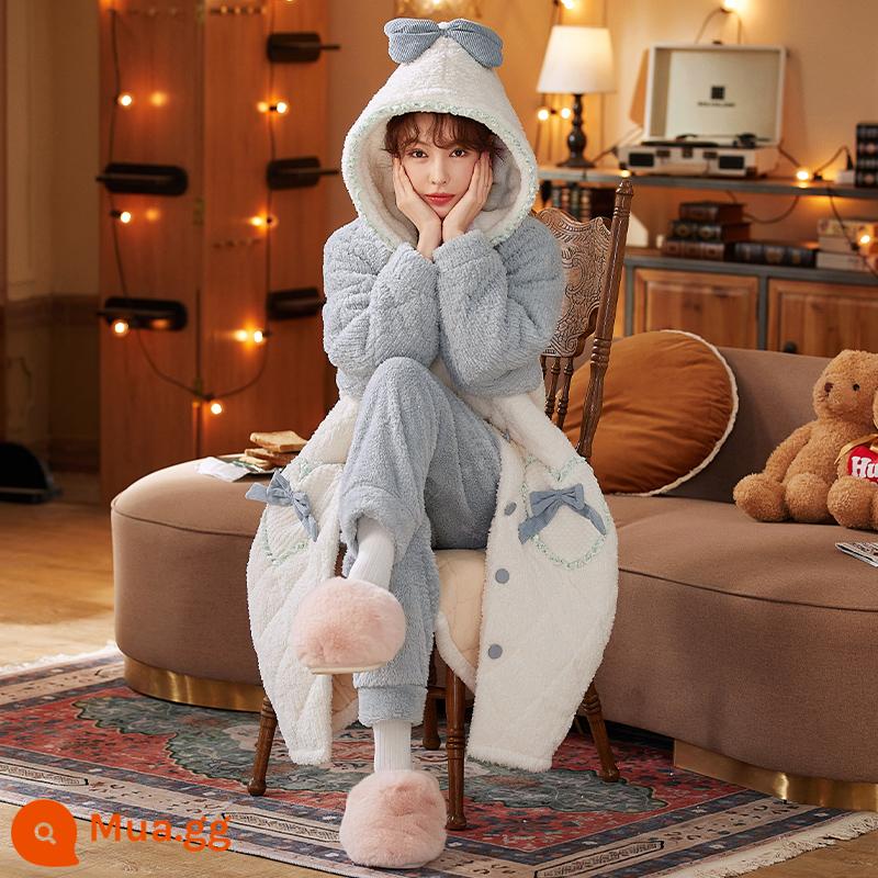 Bộ đồ ngủ ba pyjamas nữ mùa thu và mùa đông san hô dày - 12024 túi tình yêu (quần lông cừu)