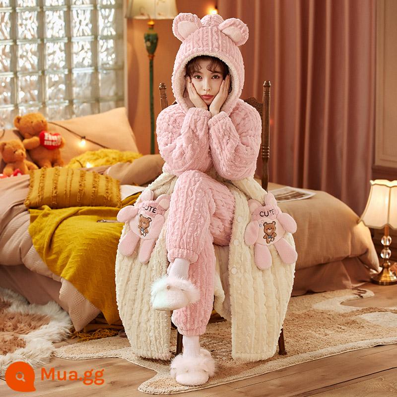 Bộ đồ ngủ ba pyjamas nữ mùa thu và mùa đông san hô dày - 5040 Gấu Nhỏ (quần)