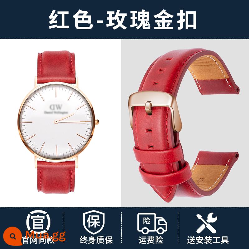 Thích hợp cho dây đeo dw da thật chính hãng nam nữ Daniel Wellington khóa pin dây da bò retro dây đồng hồ đa năng - Khóa vàng hồng đỏ [mẫu gốc]