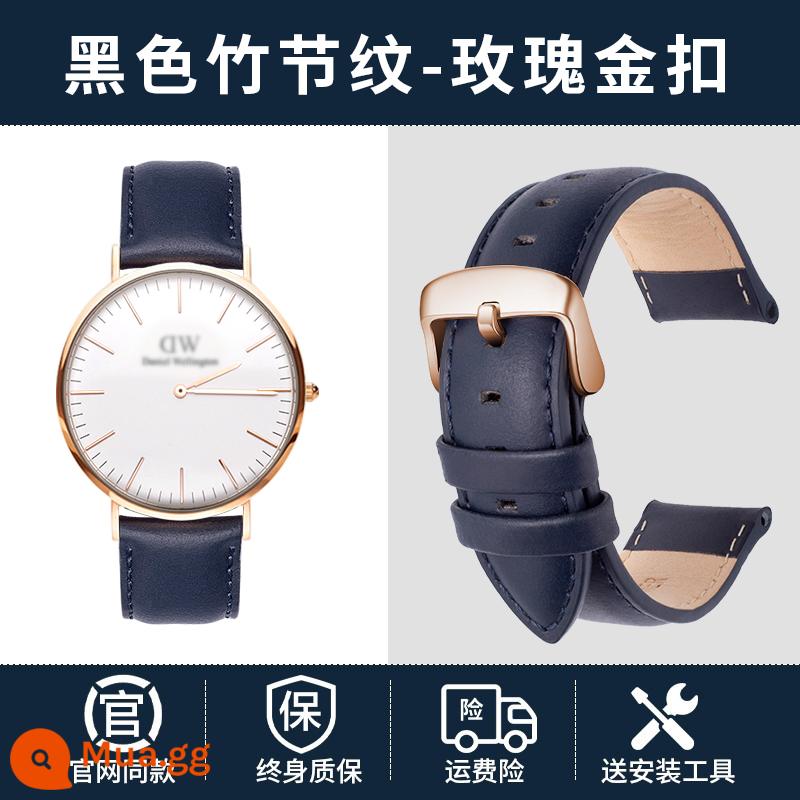 Thích hợp cho dây đeo dw da thật chính hãng nam nữ Daniel Wellington khóa pin dây da bò retro dây đồng hồ đa năng - Khóa vàng hồng xanh [mẫu gốc]