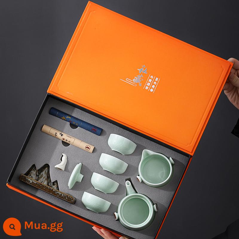 Công ty họp thường niên Tea Tea Set logo tùy chỉnh logo logo kinh doanh của khách hàng khách hàng của khách hàng - Bộ nhang Celadon mới Hộp quà tặng màu cam Túi quà tặng