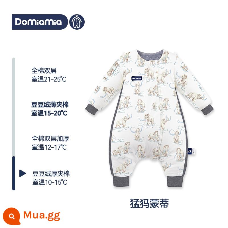 Túi ngủ mùa đông cho bé Domiamia 2 tầng trẻ em Bộ đồ ngủ cotton dày dặn nhiệt độ không đổi chăn chống đá - Phần 2 - Mammoth Monty - chần bông dày nhung đậu (nhiệt độ khuyến nghị 10-15oC)