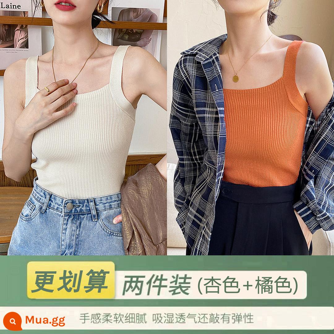 Bộ vest nữ màu đen với thiết kế áo vest dệt kim có đáy màu trắng tạo cảm giác thích hợp mặc bên ngoài áo ngắn mùa hè - (Mơ + Cam) Hai gói