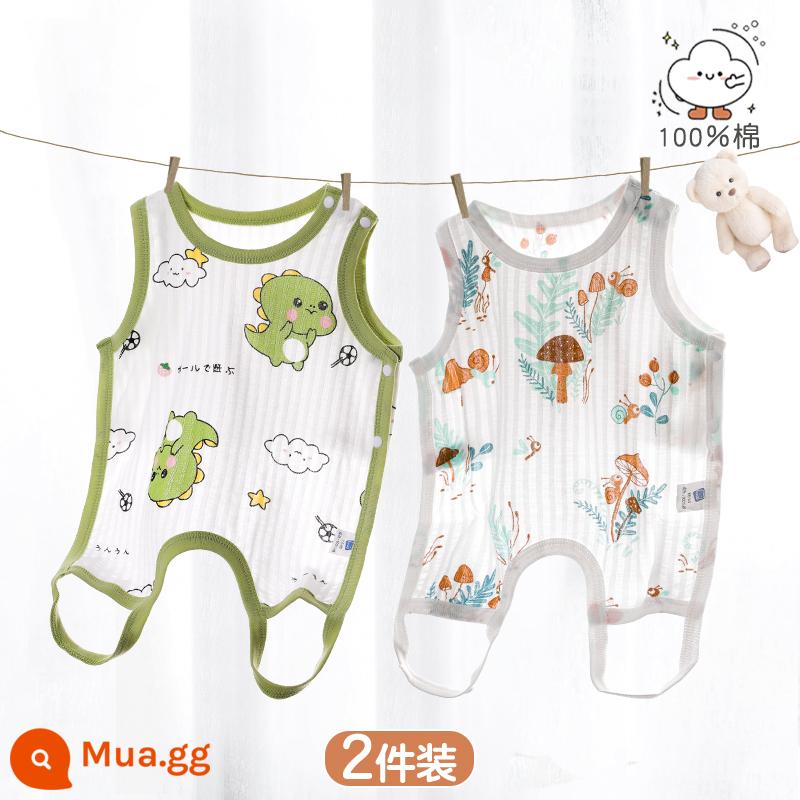 Tạp dề cho bé mùa hè phần mỏng cotton nguyên chất nam và nữ bé nửa lưng có chân bảo vệ bụng trẻ sơ sinh mùa xuân kiểu vest bốn mùa - [Khủng long + Rừng rậm] 2 miếng