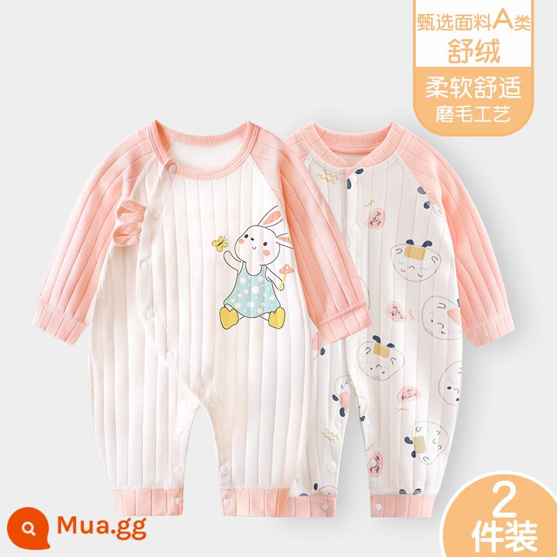 Áo liền quần cho bé Shuvelvet cotton sơ sinh ấm áp mùa xuân và mùa thu đông đi chơi romper quần áo trẻ em bộ đồ thu đông - [Shu Rong] Thỏ Bướm + Hồng B