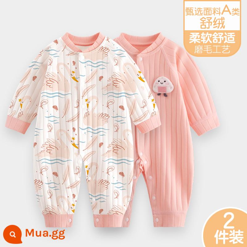 Áo liền quần cho bé Shuvelvet cotton sơ sinh ấm áp mùa xuân và mùa thu đông đi chơi romper quần áo trẻ em bộ đồ thu đông - [Shu Rong] Công chúa thiên nga + Hồng