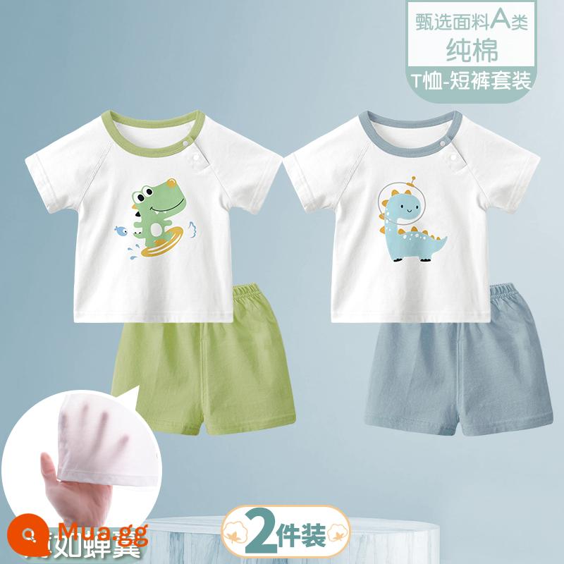 Bộ đồ ngắn tay mùa hè cho bé quần short bé cotton mỏng sơ sinh quần áo hai mảnh mùa hè bé trai và bé gái - [Bộ đồ ngắn tay] Lướt sóng+Rồng xanh/2 cái