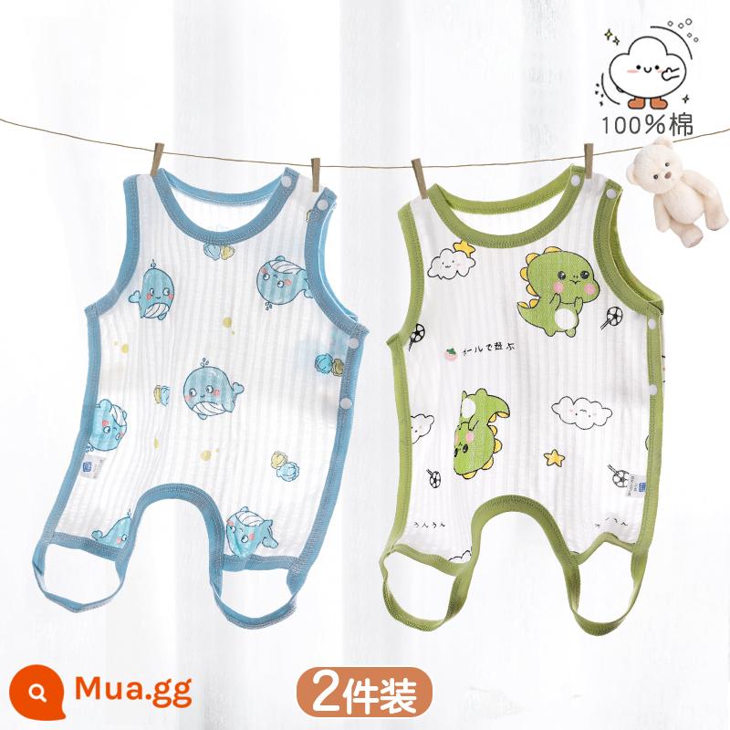 Tạp dề cho bé mùa hè phần mỏng cotton nguyên chất nam và nữ bé nửa lưng có chân bảo vệ bụng trẻ sơ sinh mùa xuân kiểu vest bốn mùa - [Cá Voi + Khủng Long] 2 miếng