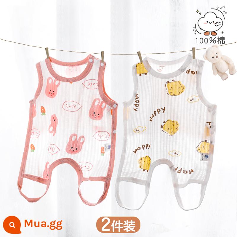 Tạp dề cho bé mùa hè phần mỏng cotton nguyên chất nam và nữ bé nửa lưng có chân bảo vệ bụng trẻ sơ sinh mùa xuân kiểu vest bốn mùa - [Thỏ+Bánh mì nướng] 2 miếng