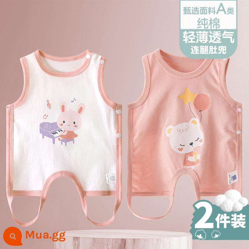 Tạp dề cho bé mùa hè phần mỏng cotton nguyên chất nam và nữ bé nửa lưng có chân bảo vệ bụng trẻ sơ sinh mùa xuân kiểu vest bốn mùa - [Thỏ Piano + Gấu C dễ thương] 2 miếng