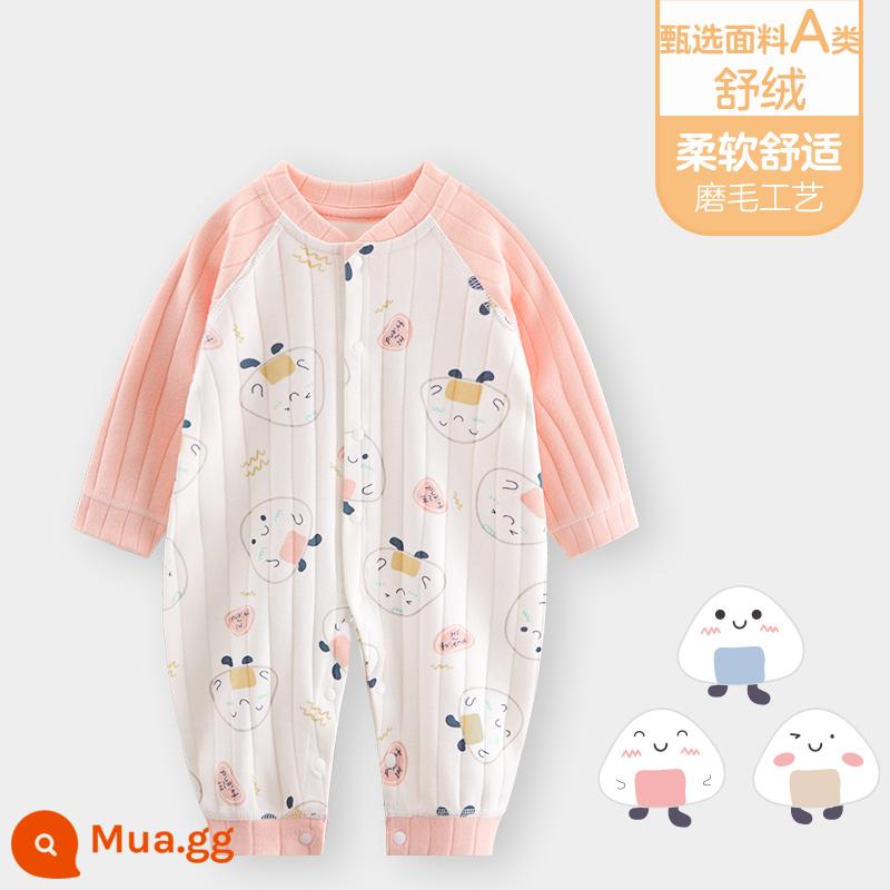 Áo liền quần cho bé Shuvelvet cotton sơ sinh ấm áp mùa xuân và mùa thu đông đi chơi romper quần áo trẻ em bộ đồ thu đông - [Shu Rong Bốn Mùa] Hồng B