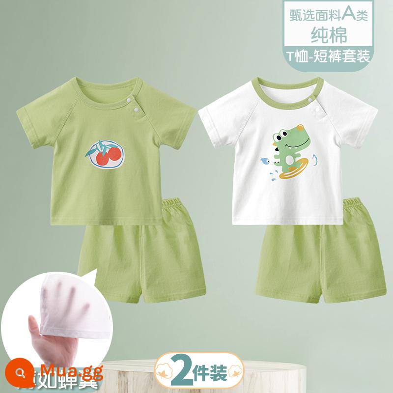 Bộ đồ ngắn tay mùa hè cho bé quần short bé cotton mỏng sơ sinh quần áo hai mảnh mùa hè bé trai và bé gái - [Bộ đồ ngắn tay] Cam xanh + Lướt sóng/2 cái