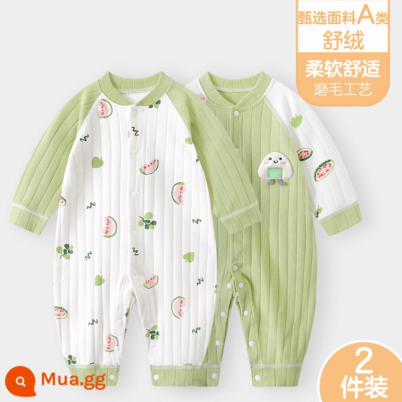 Áo liền quần cho bé Shuvelvet cotton sơ sinh ấm áp mùa xuân và mùa thu đông đi chơi romper quần áo trẻ em bộ đồ thu đông - [Shu Rong] Dưa Hấu Xanh A+B