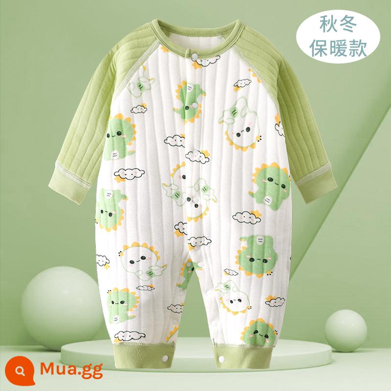 Jumpsuit cho bé mùa xuân, mùa thu và mùa đông mùa đông ấm áp chần bông mùa thu quần áo sơ sinh đầu mùa thu cho bé dày lên phù hợp với - Khủng long B[ấm]