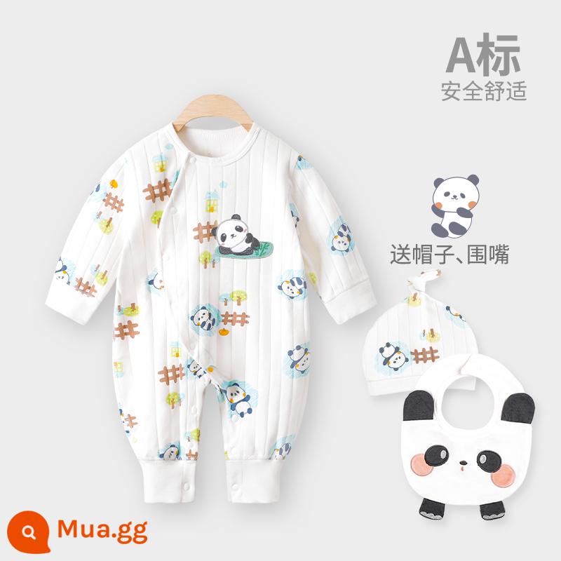 Áo liền quần cho bé Shuvelvet cotton sơ sinh ấm áp mùa xuân và mùa thu đông đi chơi romper quần áo trẻ em bộ đồ thu đông - [Shu Rong] Gấu Trúc Mục Vụ - Đi ngang