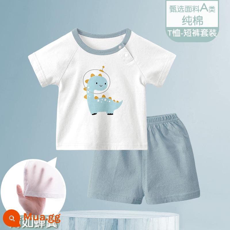 Bộ đồ ngắn tay mùa hè cho bé quần short bé cotton mỏng sơ sinh quần áo hai mảnh mùa hè bé trai và bé gái - Rồng xanh [Bộ đồ ngắn tay]