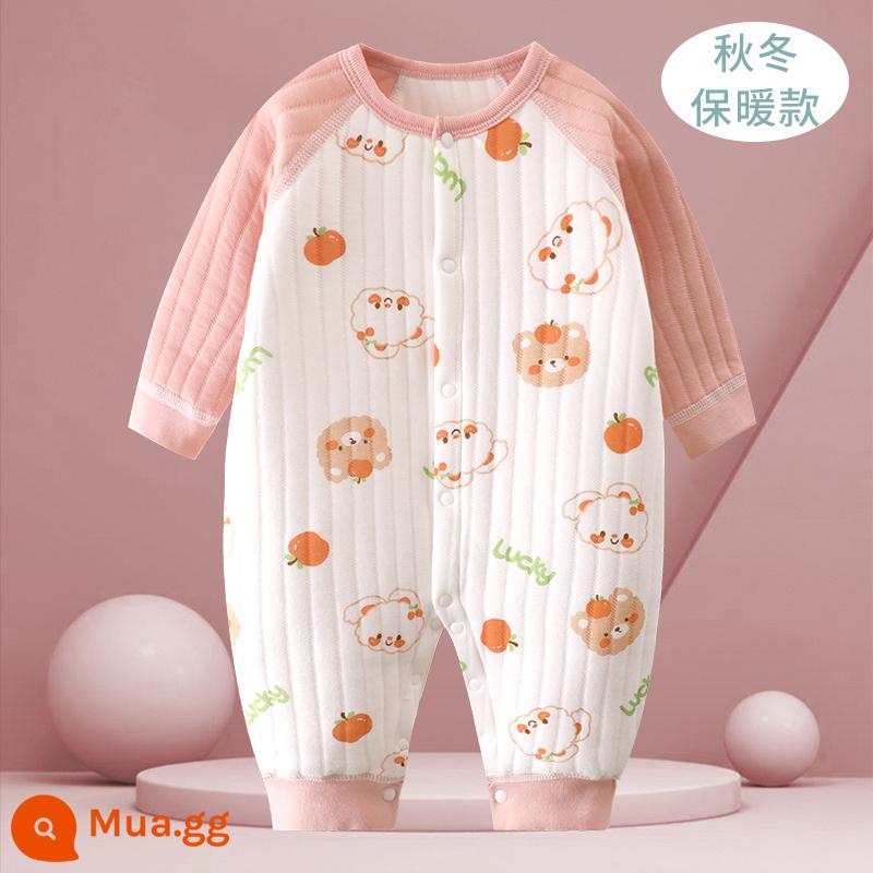 Jumpsuit cho bé mùa xuân, mùa thu và mùa đông mùa đông ấm áp chần bông mùa thu quần áo sơ sinh đầu mùa thu cho bé dày lên phù hợp với - Thỏ Trắng B [ấm]