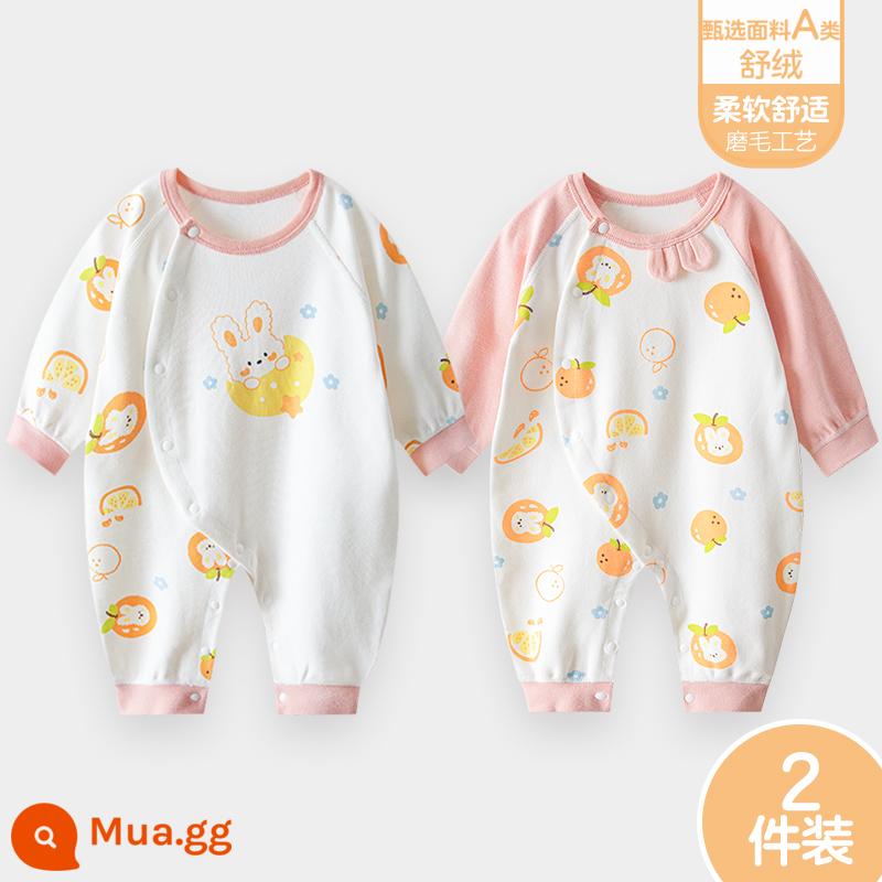 Áo liền quần cho bé Shuvelvet cotton sơ sinh ấm áp mùa xuân và mùa thu đông đi chơi romper quần áo trẻ em bộ đồ thu đông - [Thư Dung] Thỏ A + Thỏ B