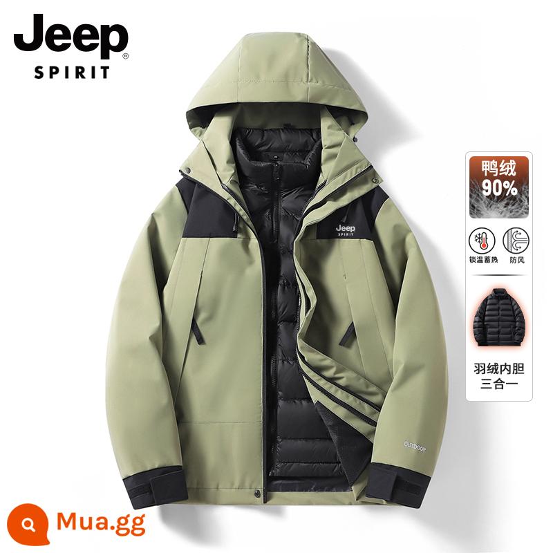 Áo khoác nam ba trong một Jeep mùa đông ấm áp áo khoác nam lót lông áo khoác cotton áo khoác nam nữ - xanh matcha