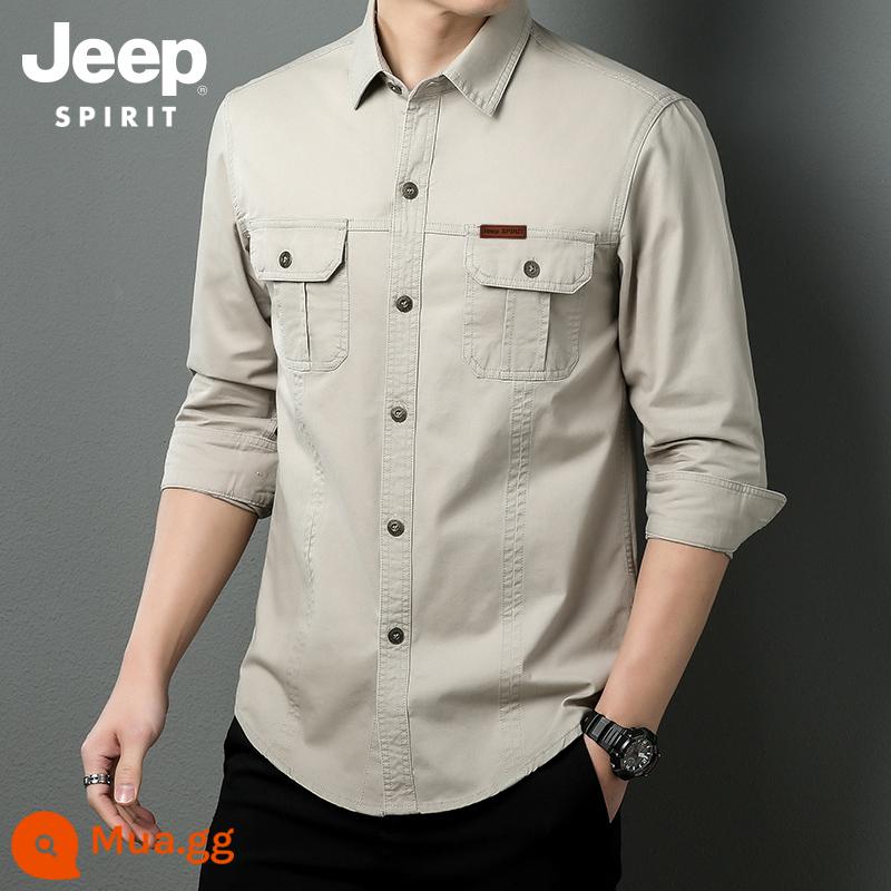 JEEP Mỹ dụng cụ áo sơ mi dài tay áo khoác nam mùa xuân và mùa thu giản dị 2023 áo sơ mi ngắn tay cotton mới mùa hè - màu trắng kem