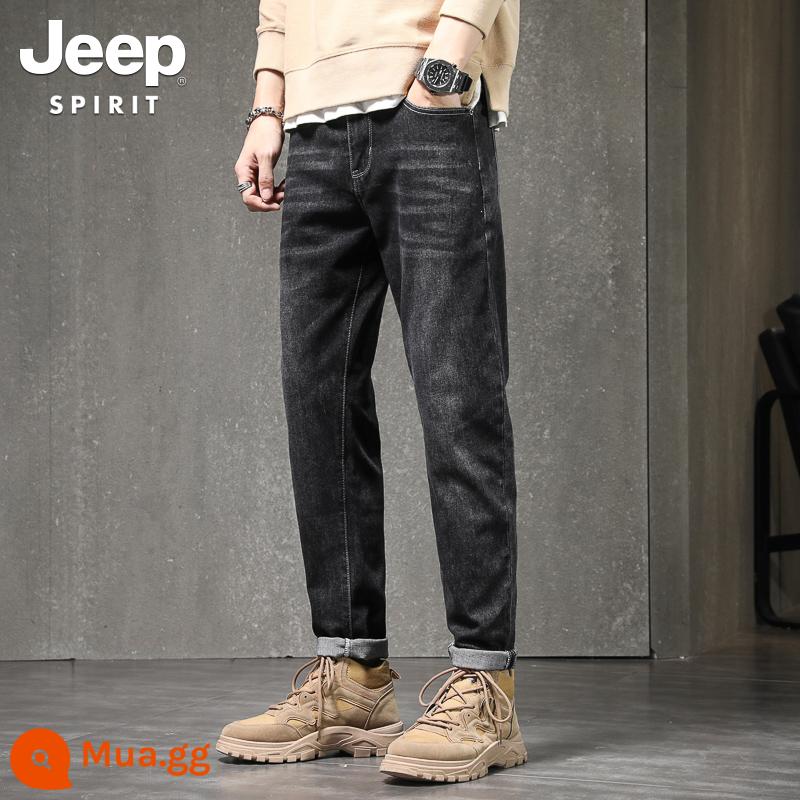 Quần Jean JEEP Nam Thu Đông Mới Rộng Thẳng Quần Âu Plus Nhung Dày Chín Điểm Quần Quần Đen - 852 Phong cách xuân thu đen