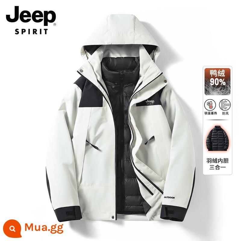 Áo khoác nam ba trong một Jeep mùa đông ấm áp áo khoác nam lót lông áo khoác cotton áo khoác nam nữ - trắng ngà