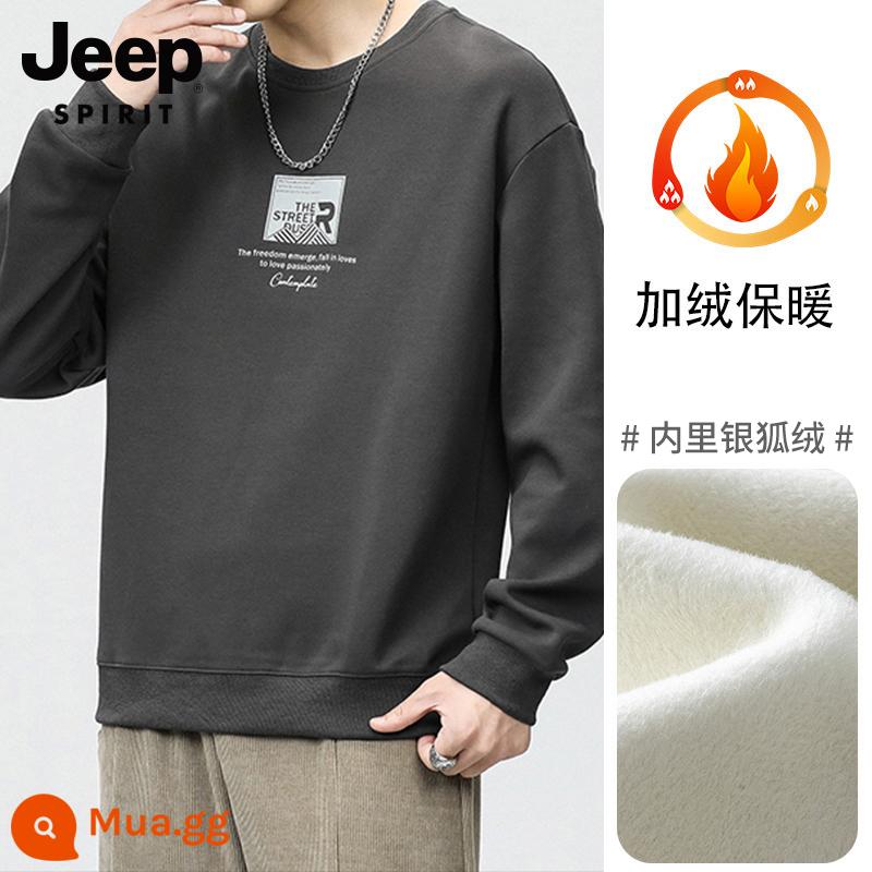 JEEP Áo Thun Nam Ngắn Tay Xu Hướng Mùa Hè Quần Áo Rời Áo Thun Nặng Quần Lót Nam Quần Áo Nam - Xám đậm cộng với nhung