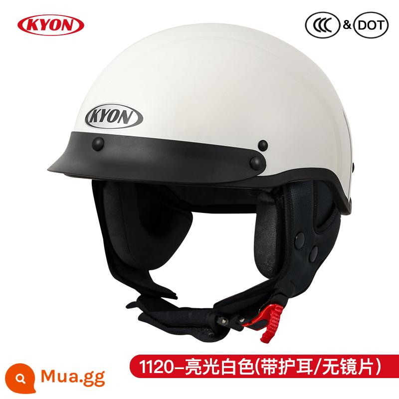 3C Chứng Nhận Retro Harley Đầu Máy Mũ Bảo Hiểm Nữ Xe Điện Pin Xe Mũ Bảo Hiểm Nam Muỗng Mũ Bảo Hiểm Đầu Máy Mũ Bảo Hiểm Nửa Mùa Hè - 1120-Trắng bóng (có bảo vệ tai)