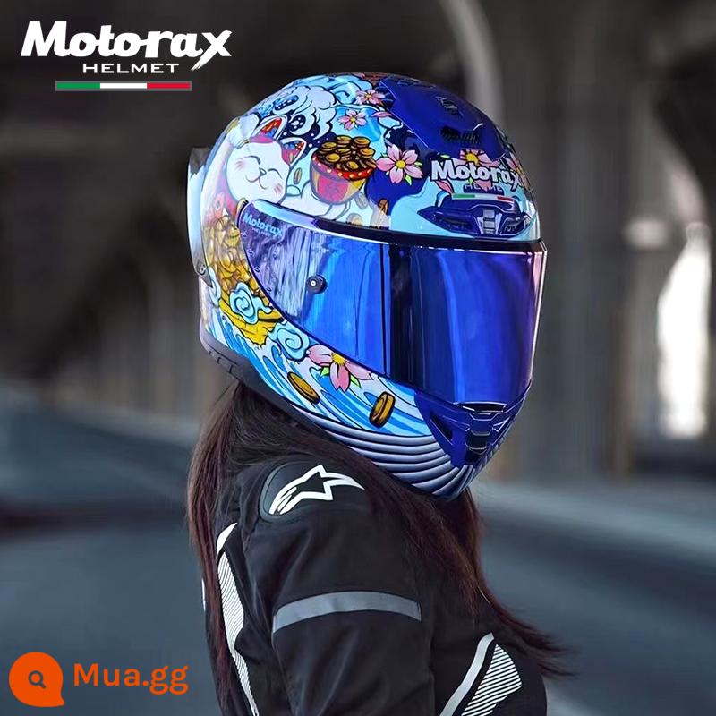 MOTORAX Morex R50S Một Đầu Máy Xe Lửa Mũ Bảo Hiểm Full Mũ Bảo Hiểm Nam Nữ Đuôi Lớn Gió Xuân Xe Bốn Mùa - Mèo may mắn xanh [Gương xanh]