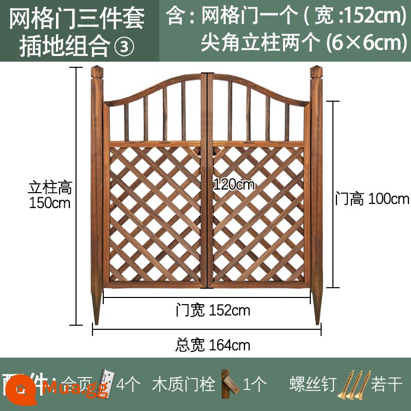 Hàng rào gỗ chống ăn mòn carbonized hàng rào sân vườn chèn ngoài trời phân vùng hoa đứng ngoài trời hàng rào hàng rào hàng rào leo mây đứng - Bộ Sàn Đất [152 Cửa Lưới + 2 Trụ] Bấm vào hình nhỏ ở góc trên bên trái