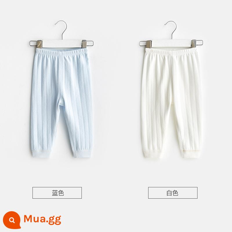 Quần vệ sinh trẻ em mùa xuân thu đông quần cotton nguyên chất cho bé trai và bé gái đáy mở đồ ngủ cho bé quần dài ấm áp - 21071 xanh/trắng 2 chiếc