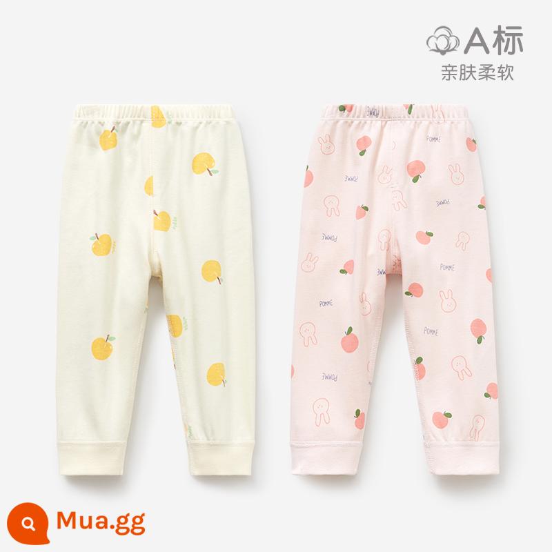 Quần vệ sinh trẻ em mùa xuân thu đông quần cotton nguyên chất cho bé trai và bé gái đáy mở đồ ngủ cho bé quần dài ấm áp - 3KZ002 hồng/be 2 chiếc