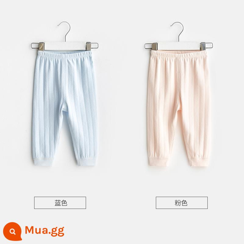 Quần vệ sinh trẻ em mùa xuân thu đông quần cotton nguyên chất cho bé trai và bé gái đáy mở đồ ngủ cho bé quần dài ấm áp - 21071 xanh/hồng 2 chiếc