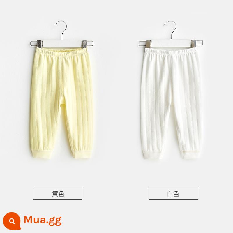 Quần vệ sinh trẻ em mùa xuân thu đông quần cotton nguyên chất cho bé trai và bé gái đáy mở đồ ngủ cho bé quần dài ấm áp - 21071 vàng/trắng 2 dải