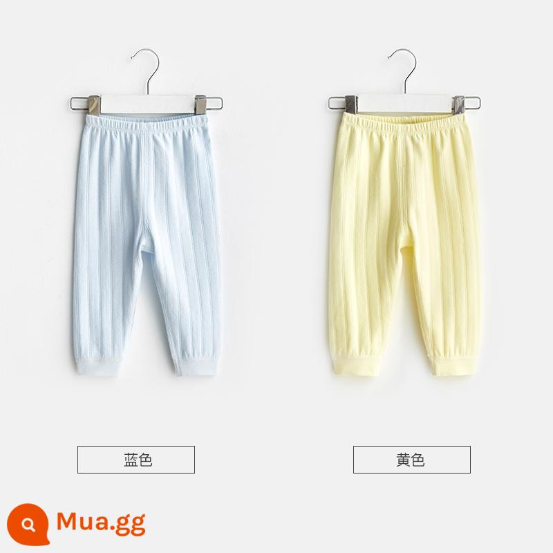 Quần vệ sinh trẻ em mùa xuân thu đông quần cotton nguyên chất cho bé trai và bé gái đáy mở đồ ngủ cho bé quần dài ấm áp - 21071 xanh/vàng 2 miếng