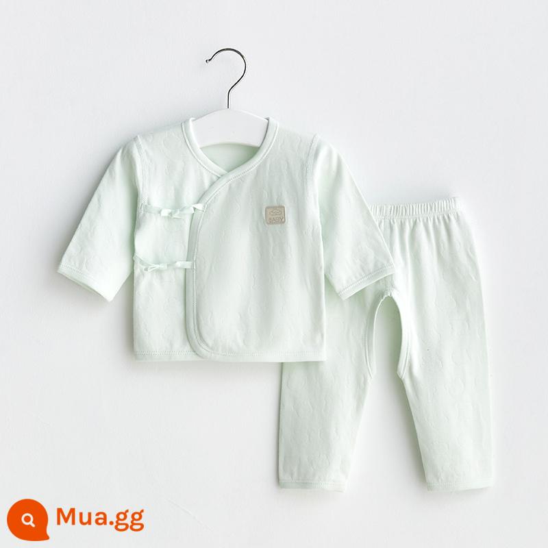 Quần áo sơ sinh mùa xuân, mùa thu và mùa đông sơ sinh 0 nhà sư Tháng 3 hai mảnh cotton nguyên chất đáy cho bé quần áo mùa thu phù hợp - 21317 (Xanh) Bốn Mùa