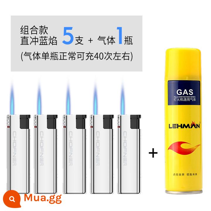 50 bật lửa chống gió bằng kim loại cao cấp siêu mạnh quảng cáo thương mại bán buôn tùy chỉnh một lần in tùy chỉnh bền - (Gói nâng cao) 5 bình bạc + 1 bình gas