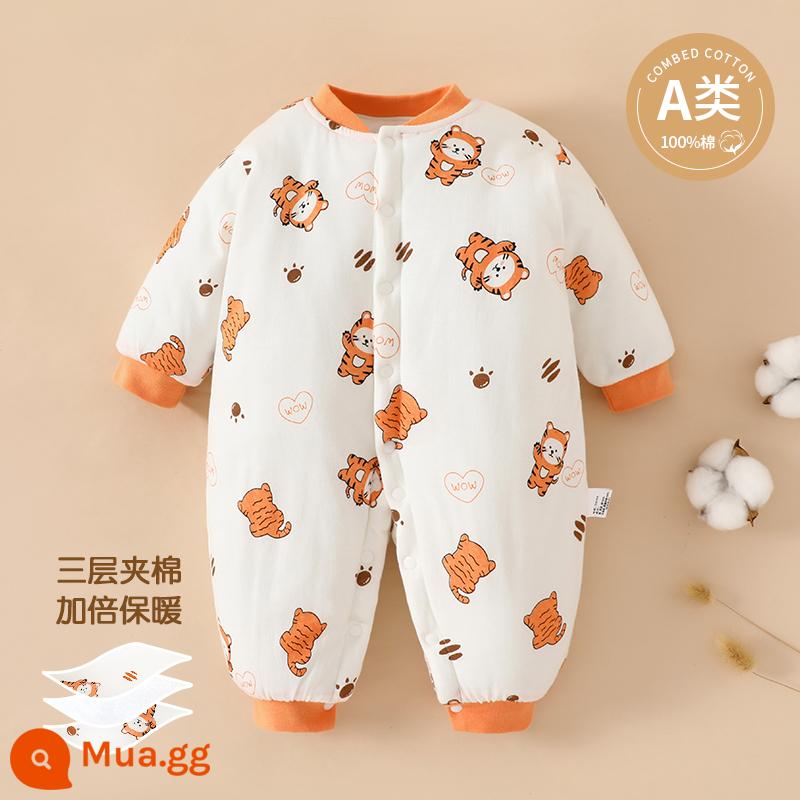 Quần áo cotton trẻ em, quần áo sơ sinh thu đông, áo liền quần chần bông, quần áo cotton ấm áp cho nam nữ, áo khoác cotton dày dặn, quần áo mùa đông - hổ ngoan ngoãn