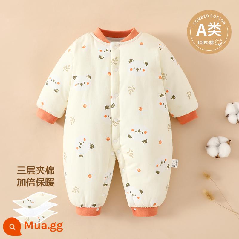 Quần áo cotton trẻ em, quần áo sơ sinh thu đông, áo liền quần chần bông, quần áo cotton ấm áp cho nam nữ, áo khoác cotton dày dặn, quần áo mùa đông - gấu trúc lá