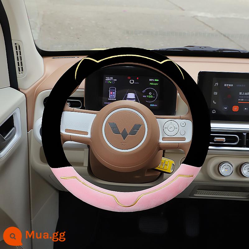 Wuling Hongguang Mini Bọc Vô Lăng Sang Trọng Mùa Đông Bộ Tay Cầm Loại D Chery QQ Kem Kiến Nhỏ Ngô Sáp - [Phong cách ngắn sang trọng] Hot Stamp Pink Black-36 Loại tròn