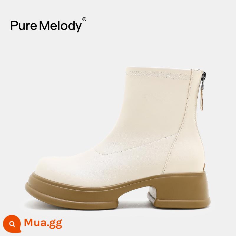 PM Martin Boots Mùa xuân và Mùa thu Boot Boot Boots Boots của Anh Xu hướng trong khi giày da tạm thời bị hỏng Xóa giày phụ nữ - PCQC7106 màu trắng ngà