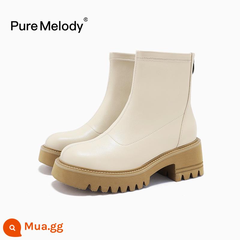 PM Martin Boots Mùa xuân và Mùa thu Boot Boot Boots Boots của Anh Xu hướng trong khi giày da tạm thời bị hỏng Xóa giày phụ nữ - PWQC35SS9603H màu trắng ngà