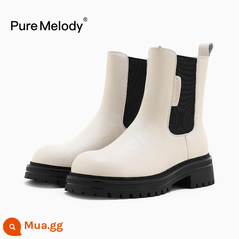 PM Martin Boots Mùa xuân và Mùa thu Boot Boot Boots Boots của Anh Xu hướng trong khi giày da tạm thời bị hỏng Xóa giày phụ nữ - PLQC7023 màu trắng ngà