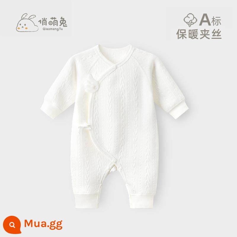 Qiao Thỏ Dễ Thương 0 đến 3 tháng tuổi quần áo trẻ sơ sinh sơ sinh mùa xuân và mùa thu cotton nguyên chất sơ sinh áo liền quần đầy đủ tháng cho bé quần áo trẻ em - Mùa thu đông [kháng khuẩn] màu trắng sữa