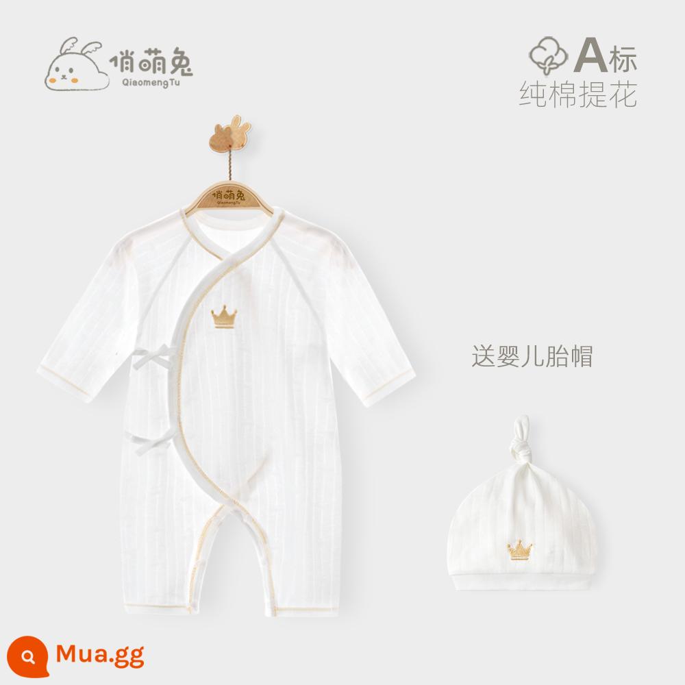 Qiao Thỏ Dễ Thương 0 đến 3 tháng tuổi quần áo trẻ sơ sinh sơ sinh mùa xuân và mùa thu cotton nguyên chất sơ sinh áo liền quần đầy đủ tháng cho bé quần áo trẻ em - Phong cách mùa hè [Crown] (đi kèm nắp lốp)