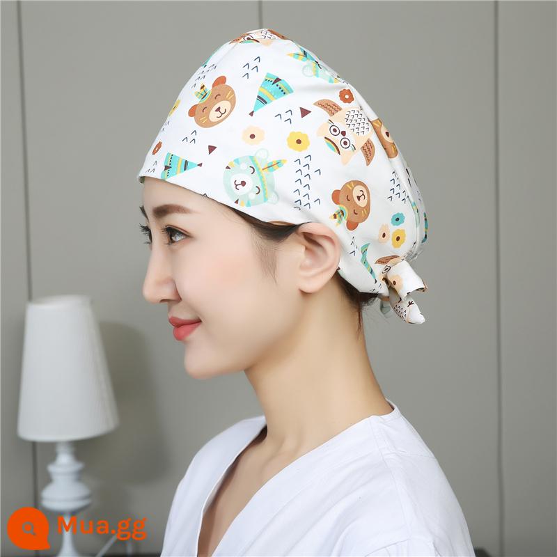 Mũ phòng mổ nữ cotton mũ y tá giam hóa trị bao đầu mũ phòng khám nha khoa bác sĩ làm việc mũ nam - Polyester gấu trắng