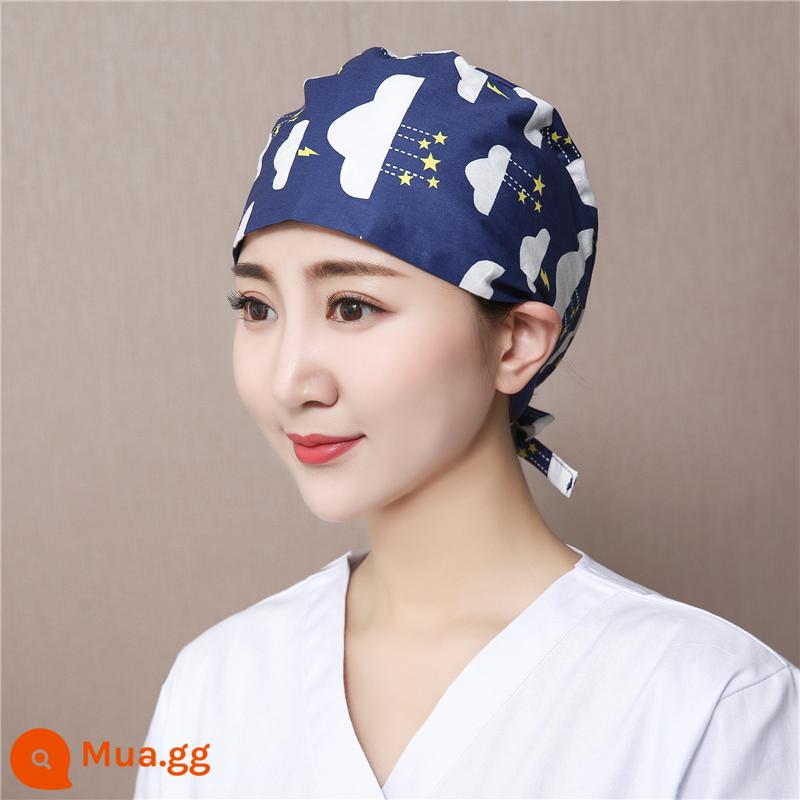 Mũ phòng mổ nữ cotton mũ y tá giam hóa trị bao đầu mũ phòng khám nha khoa bác sĩ làm việc mũ nam - vòi hoa sen sao màu xanh đậm